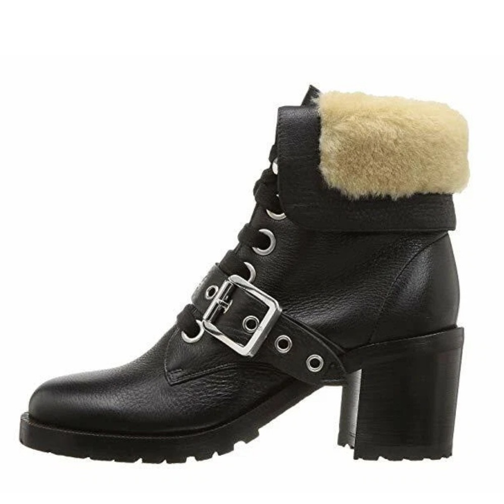 Frye Kay buckle leather and shearling boots RETAIL 350